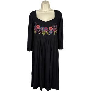 NEW! CAITE Embroidered Floral Detail Dress Loose Fit Casual Black LS - S